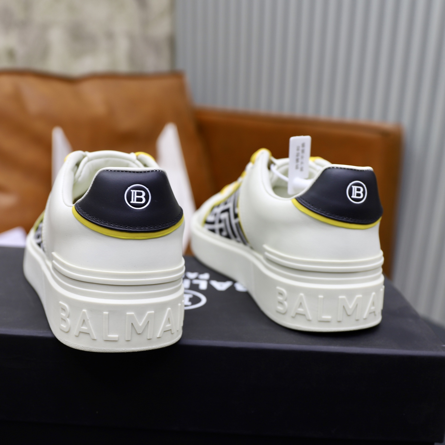 Balmain Men's White Leather Sneakers With Yellow Laces, Size 39-44 6 i1744733438321 8532 0 4