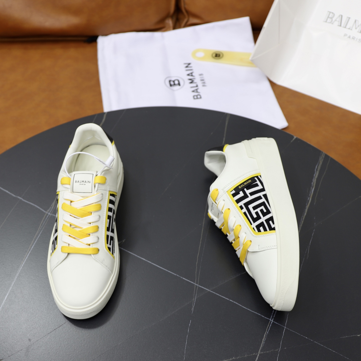 Balmain Men's White Leather Sneakers With Yellow Laces, Size 39-44 8 i1744733438334 1638 0 6