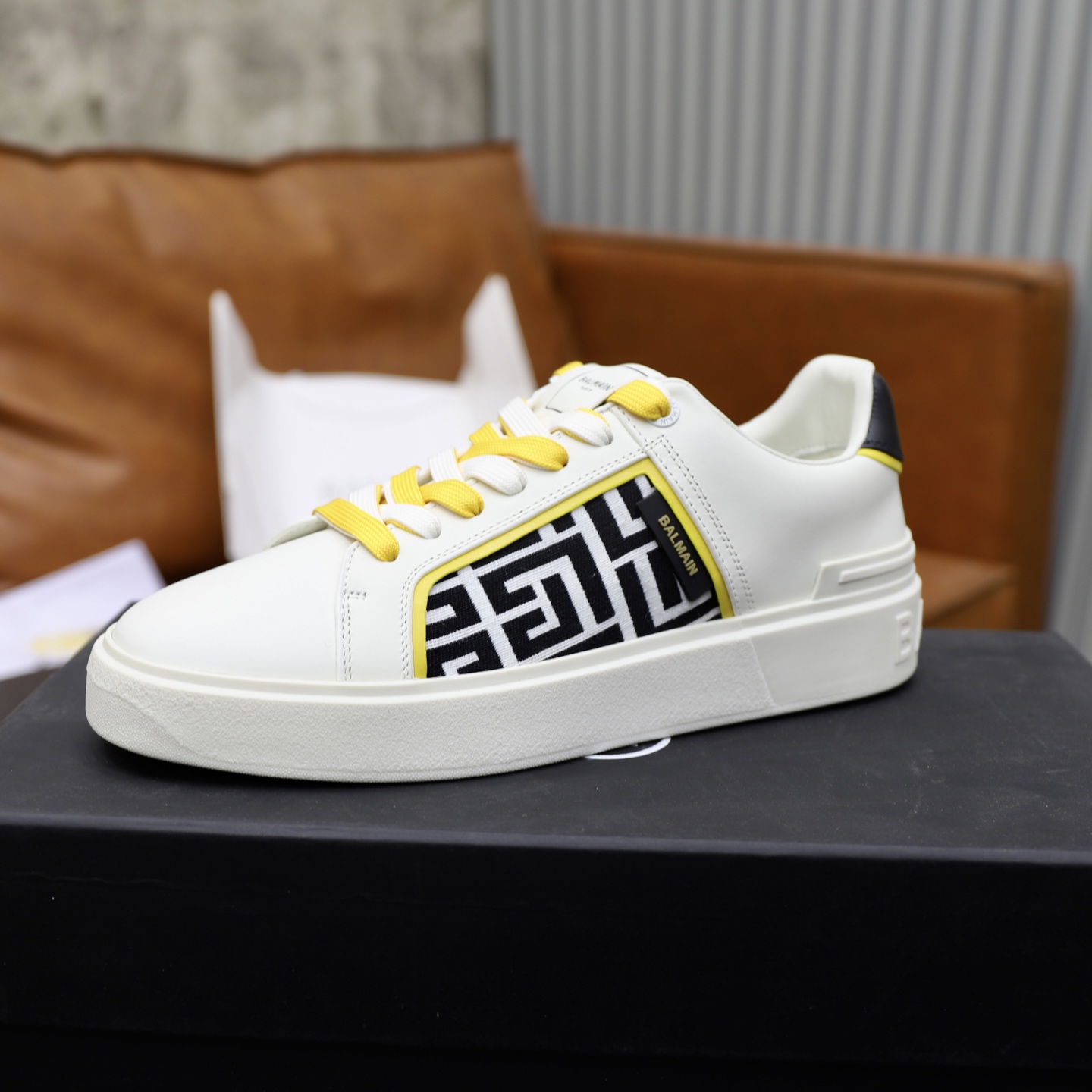 Balmain Men's White Leather Sneakers With Yellow Laces, Size 39-44 5 i1744733439495 1390 0 3
