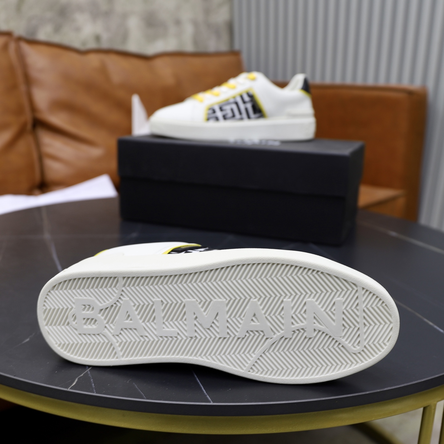 Balmain Men's White Leather Sneakers With Yellow Laces, Size 39-44 10 i1744733439496 2644 0 8