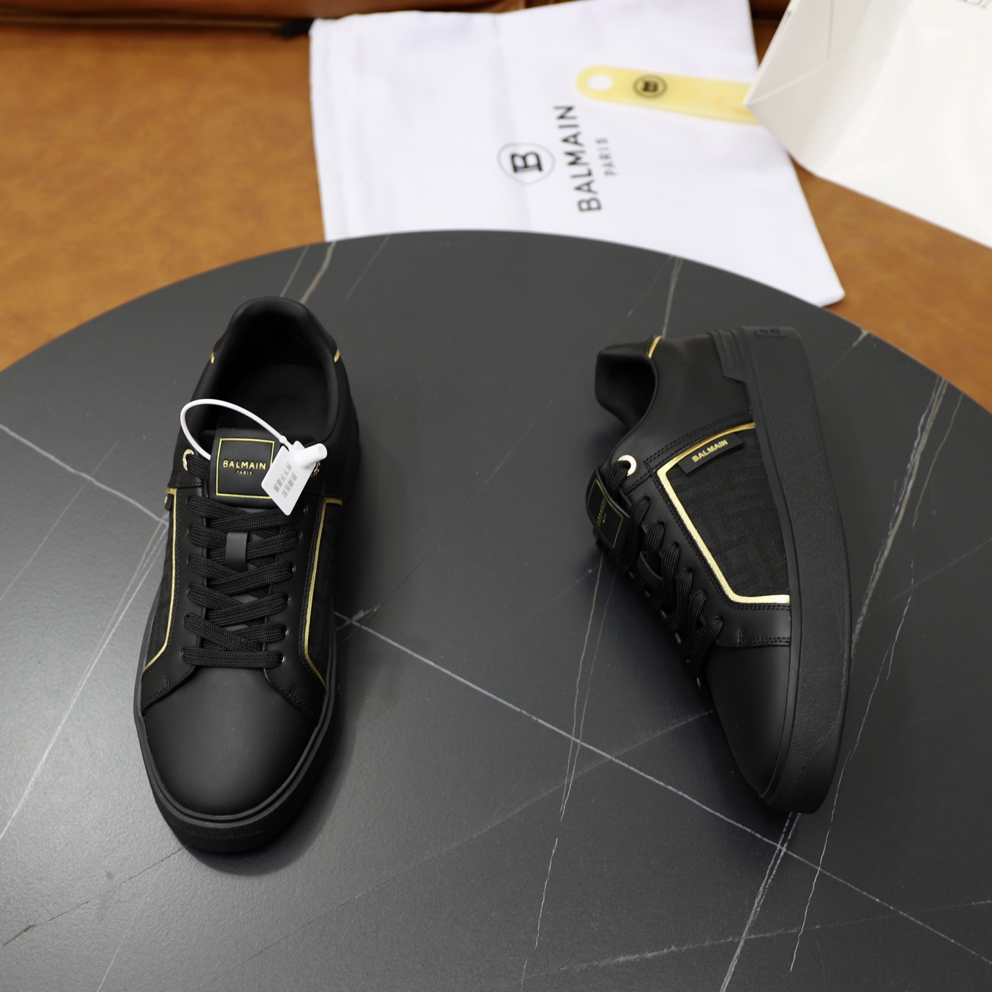Balmain Men's Black Leather Slip-On Sneakers With Embossed Detailing 8 i1744733459724 762 0 6