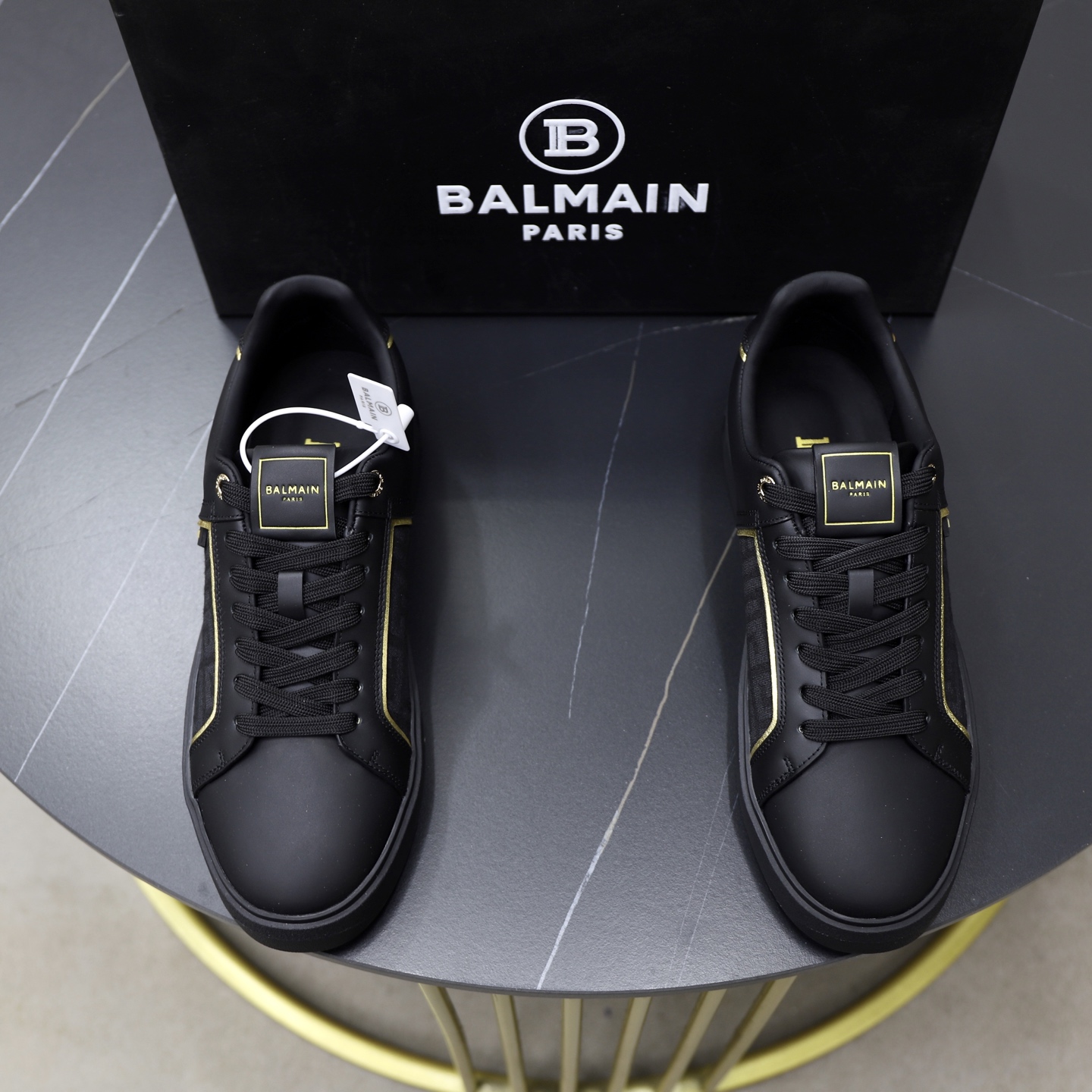 Balmain Men's Black Leather Slip-On Sneakers With Embossed Detailing 1 Balmain Men's Black Leather Slip-On Sneakers With Embossed Detailing