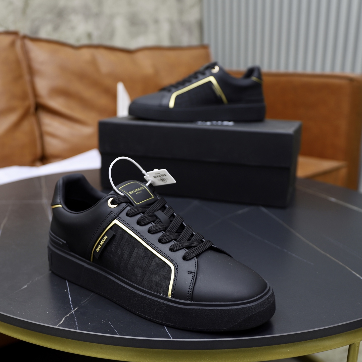 Balmain Men's Black Leather Slip-On Sneakers With Embossed Detailing 9 i1744733459768 4688 0 7