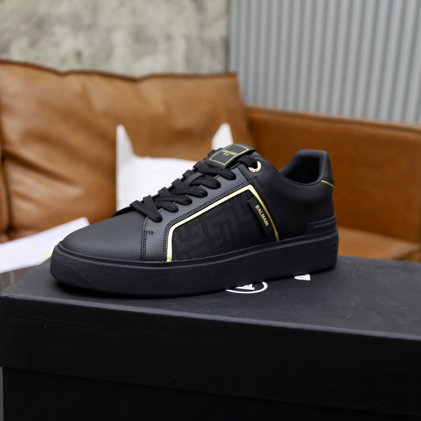 Balmain Men's Black Leather Slip-On Sneakers With Embossed Detailing 5 i1744733460883 3188 0 3