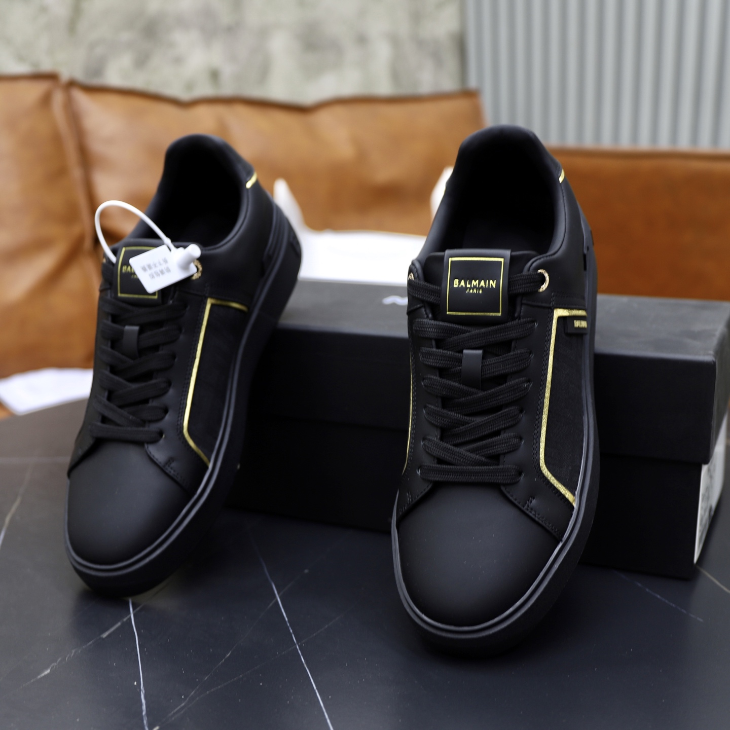Balmain Men's Black Leather Slip-On Sneakers With Embossed Detailing 7 i1744733460920 1996 0 5