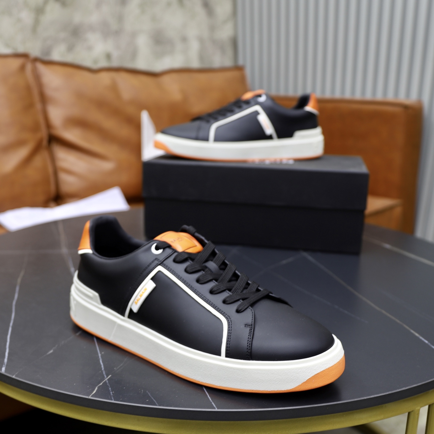 Balmain Men's Black Leather Lace-Up Sneakers with Embossed Detailing 9 i1744733484405 3489 0 7