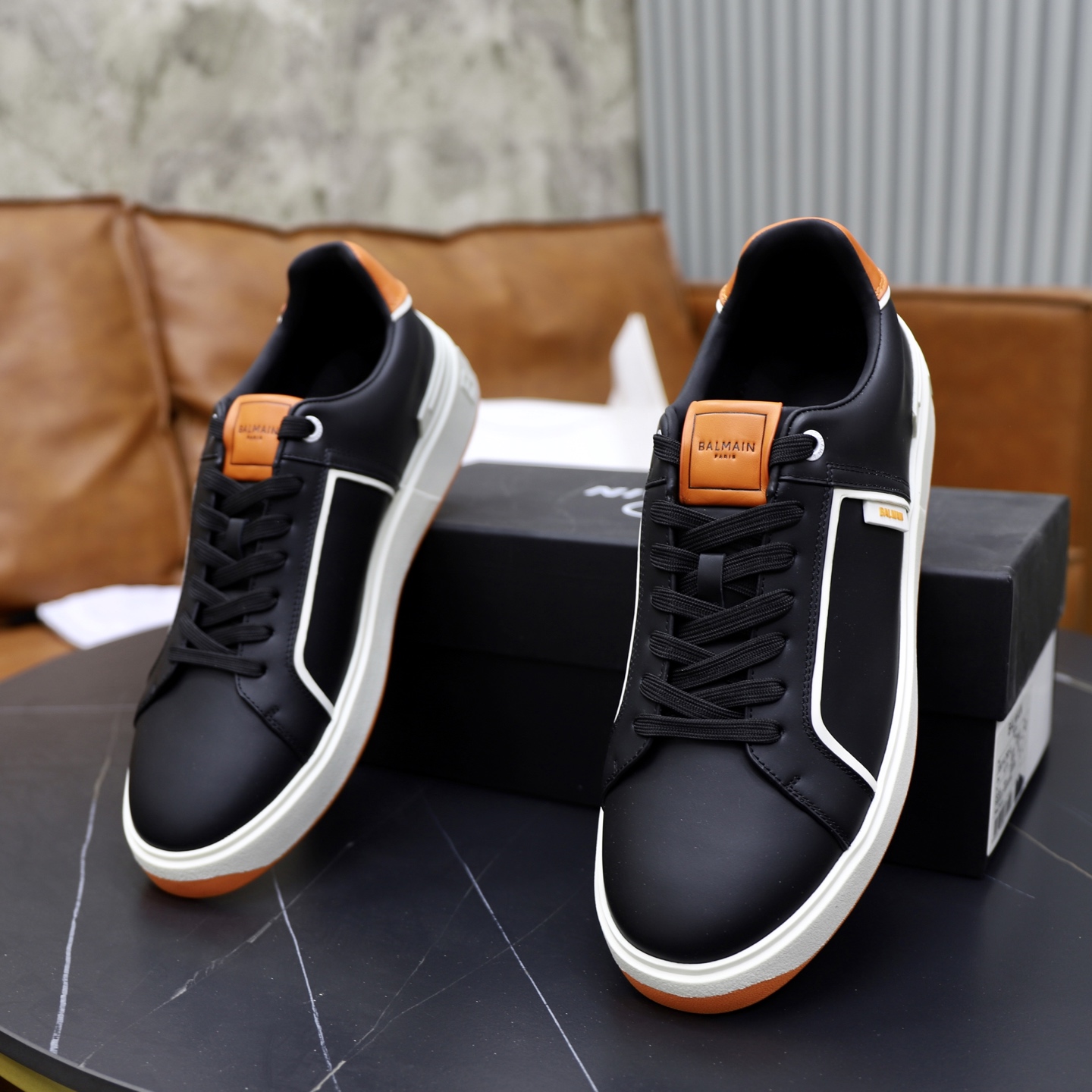 Balmain Men's Black Leather Lace-Up Sneakers with Embossed Detailing 7 i1744733484445 2758 0 5