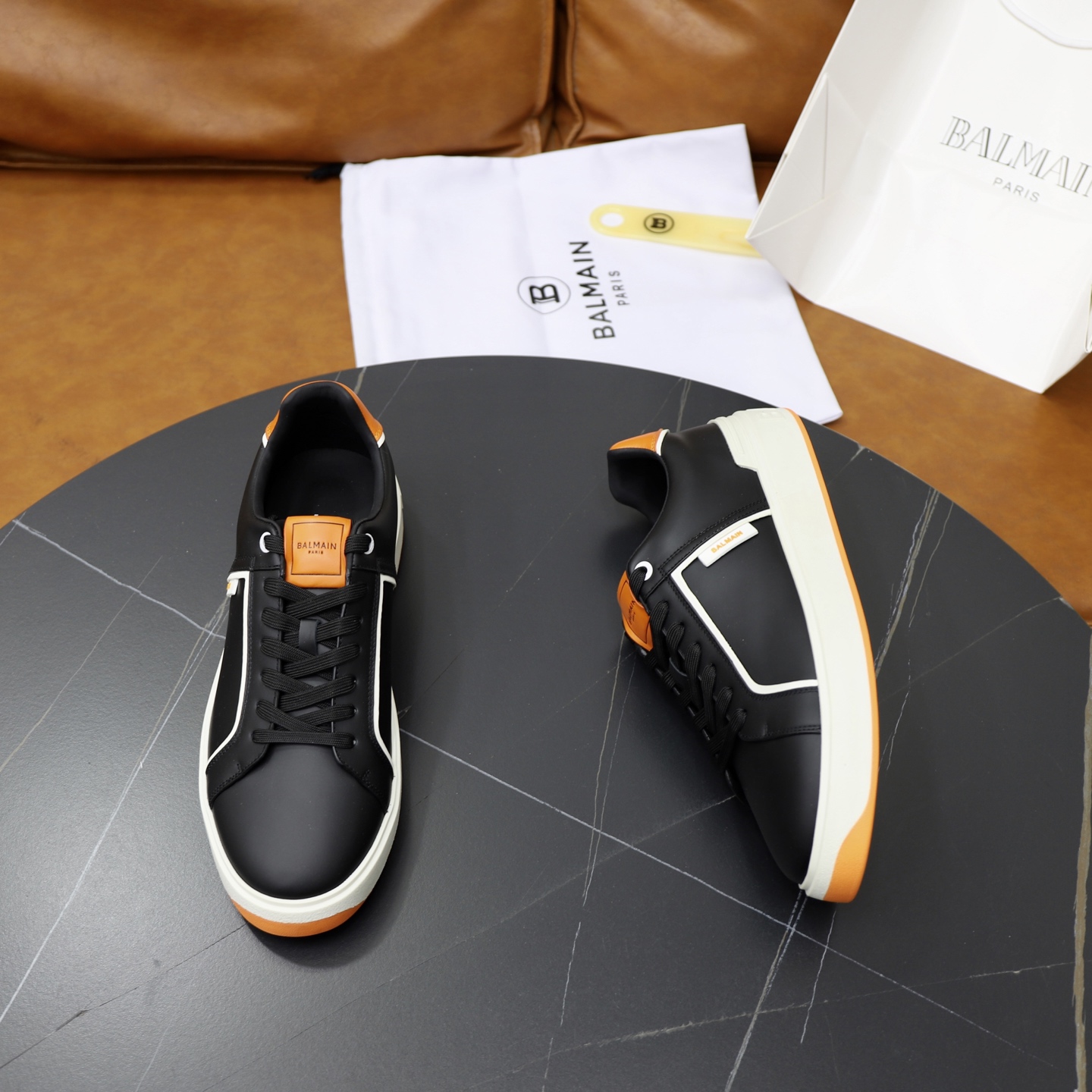 Balmain Men's Black Leather Lace-Up Sneakers with Embossed Detailing 8 i1744733484487 9929 0 6