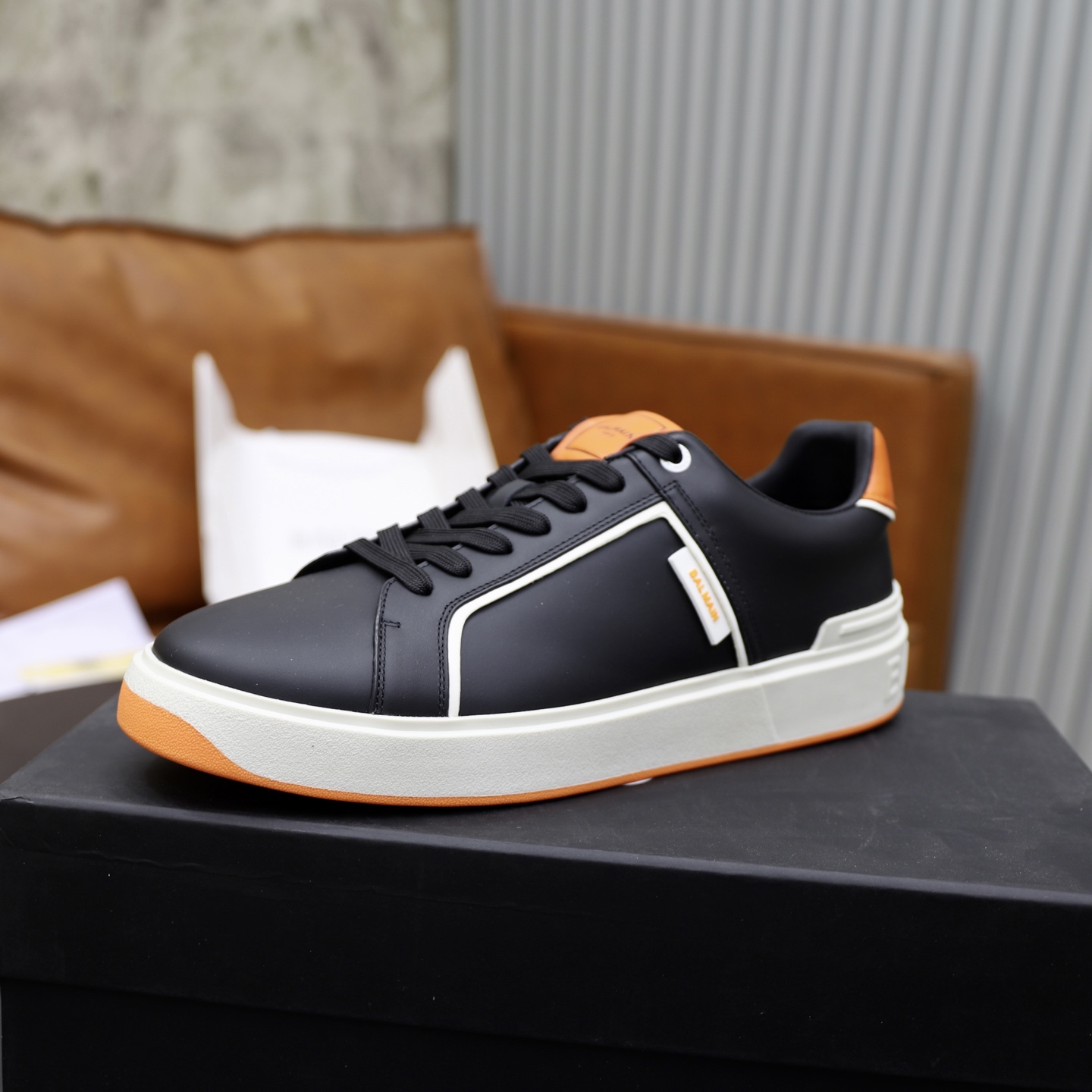 Balmain Men's Black Leather Lace-Up Sneakers with Embossed Detailing 5 i1744733485661 3380 0 3