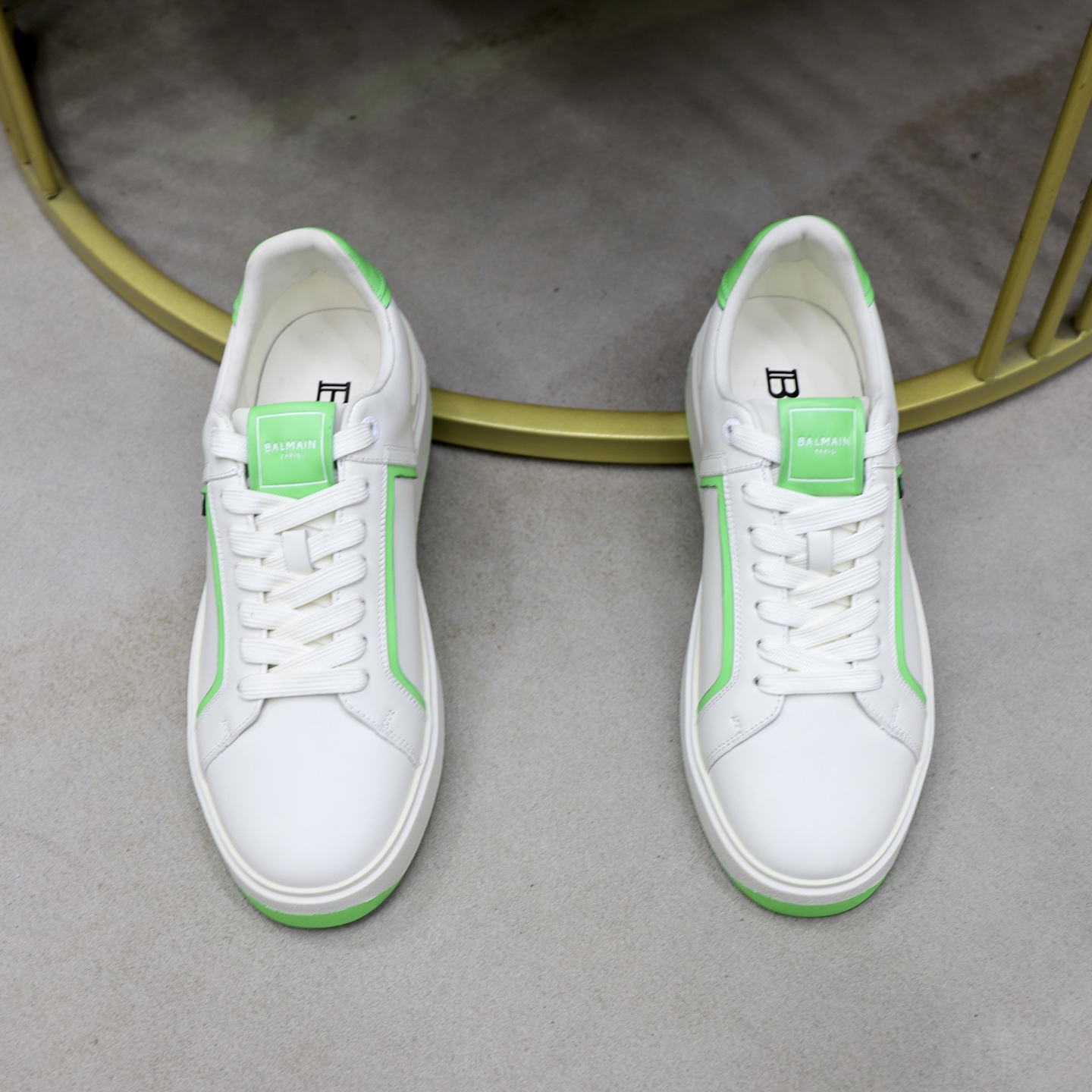 Balmain Men's White Leather Sneaker with Neon Green Trim, Sizes 39-44 4 i1744733495082 1807 0 2