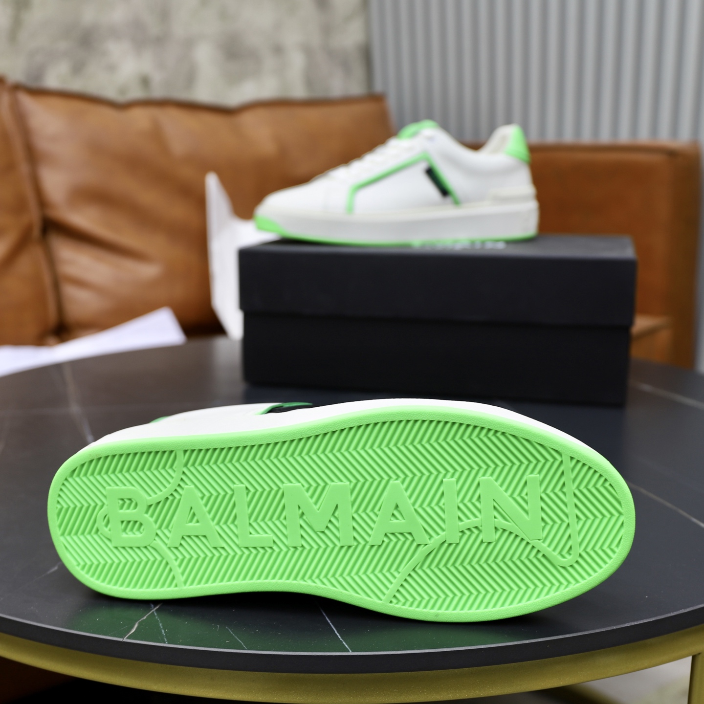 Balmain Men's White Leather Sneaker with Neon Green Trim, Sizes 39-44 10 i1744733496276 5985 0 8