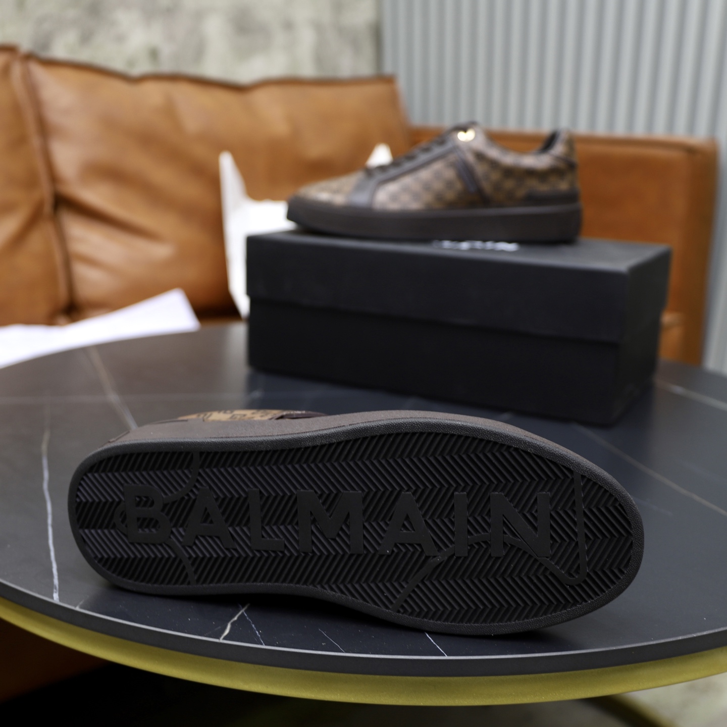 Balmain Men's Brown Leather Embossed Logo Lace-Up Sneakers, Sizes 39-44 10 i1744733537369 2608 0 8