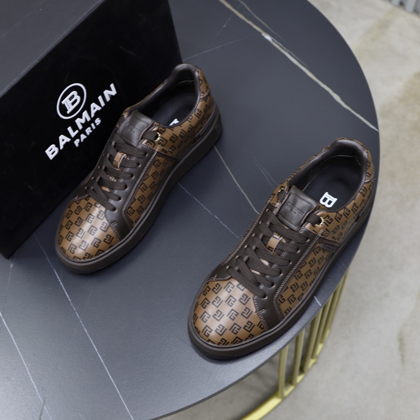 Balmain Men's Brown Leather Embossed Logo Lace-Up Sneakers, Sizes 39-44 3 i1744733537421 8411 0 1