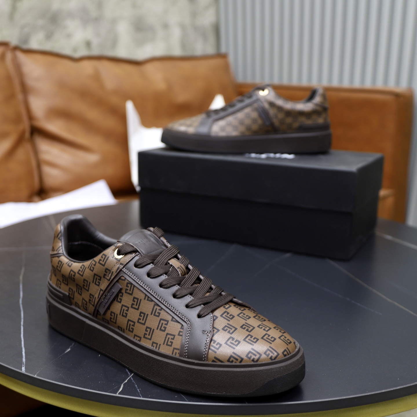 Balmain Men's Brown Leather Embossed Logo Lace-Up Sneakers, Sizes 39-44 9 i1744733537440 5904 0 7