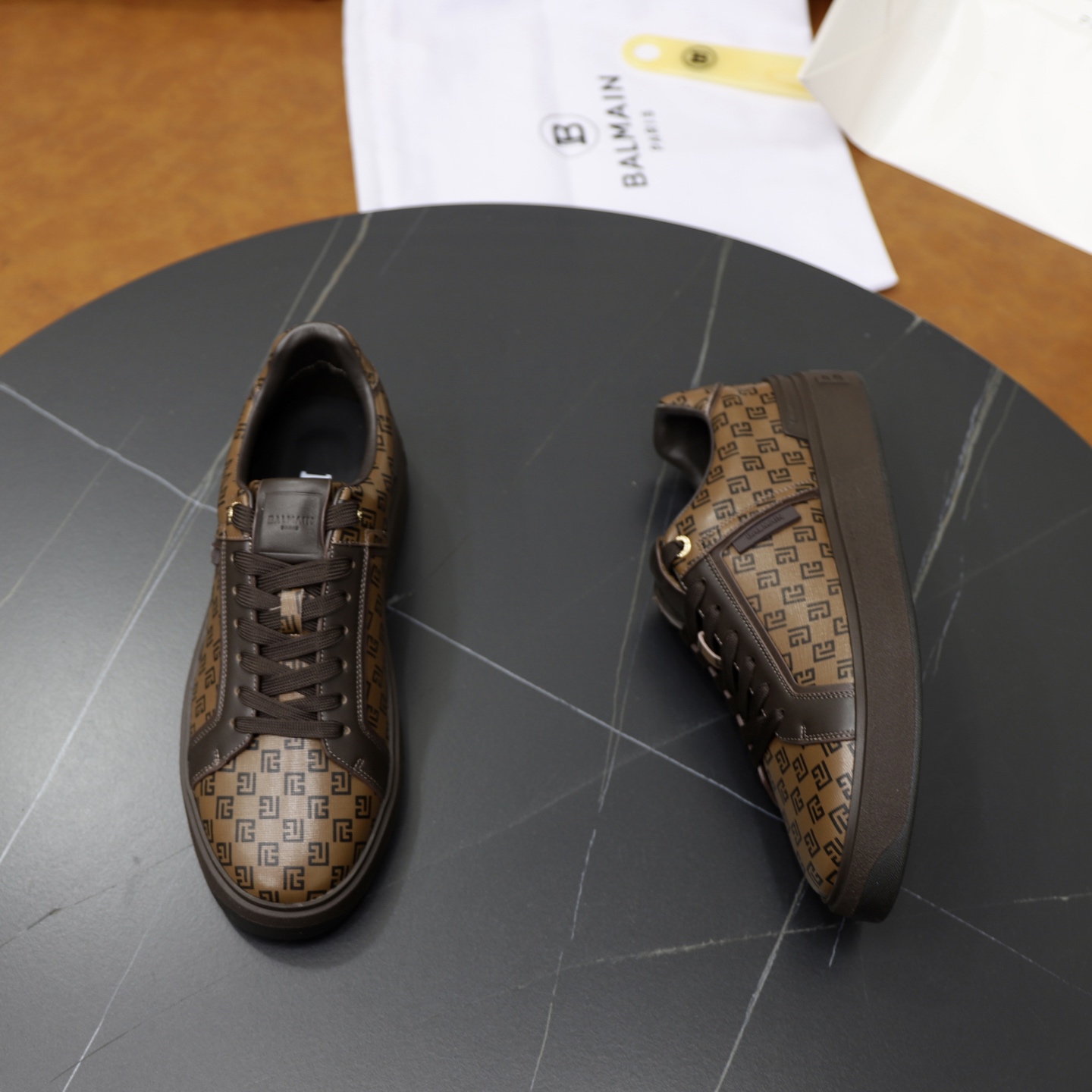 Balmain Men's Brown Leather Embossed Logo Lace-Up Sneakers, Sizes 39-44 8 i1744733538630 9333 0 6