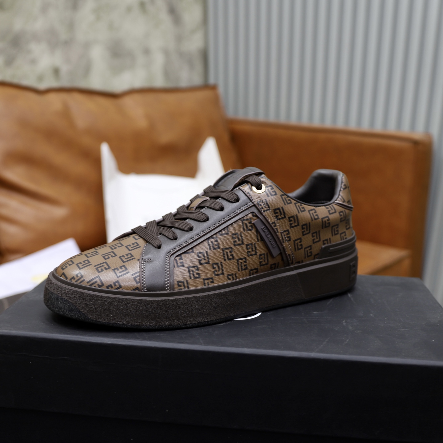Balmain Men's Brown Leather Embossed Logo Lace-Up Sneakers, Sizes 39-44 5 i1744733538650 8290 0 3