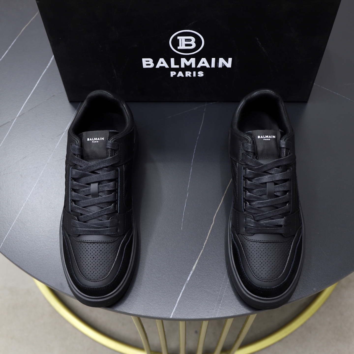 Balmain Men's Black Leather Low-Top Sneakers with Embossed Upper 1 Balmain Men's Black Leather Low-Top Sneakers with Embossed Upper
