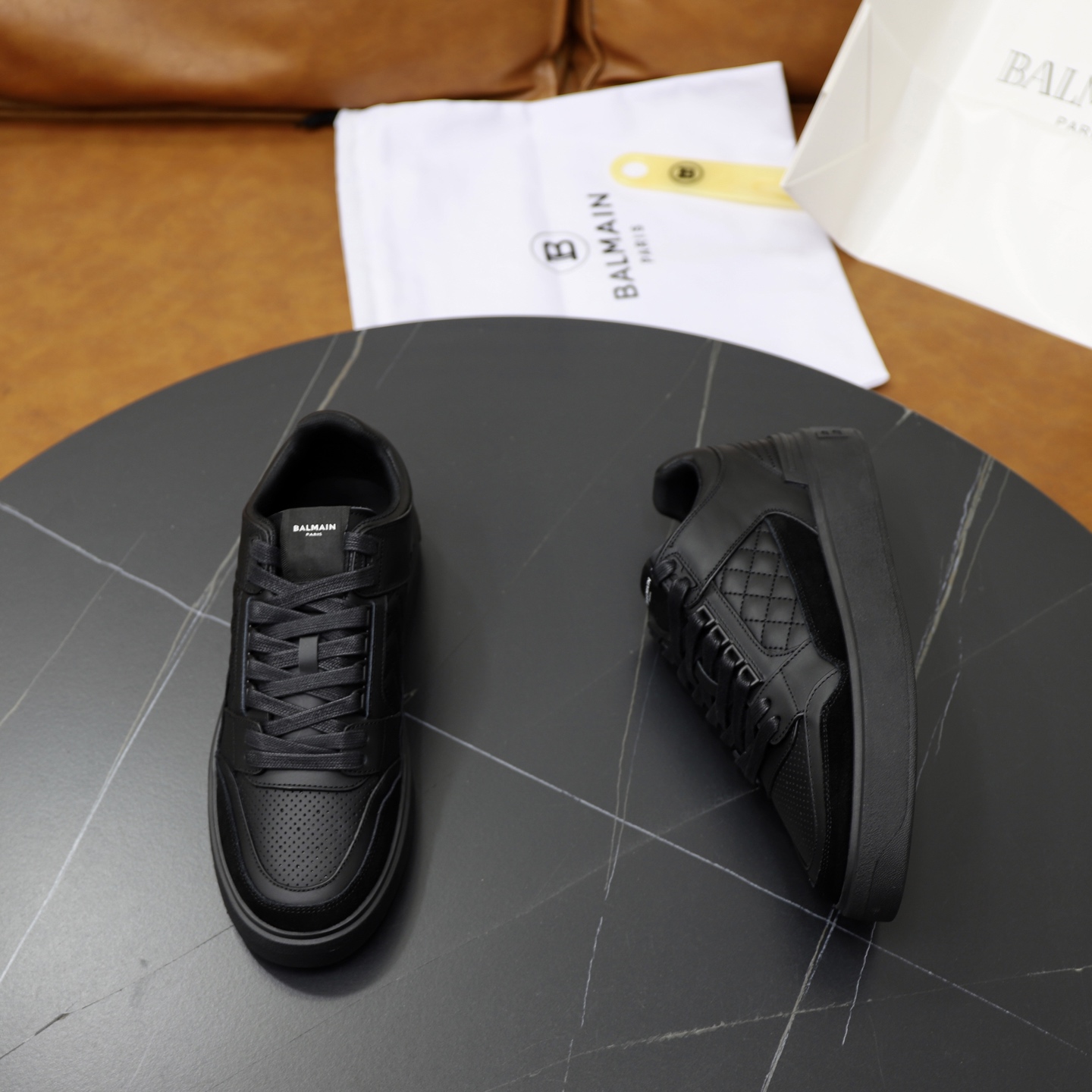 Balmain Men's Black Leather Low-Top Sneakers with Embossed Upper 8 i1744733554553 9465 0 6