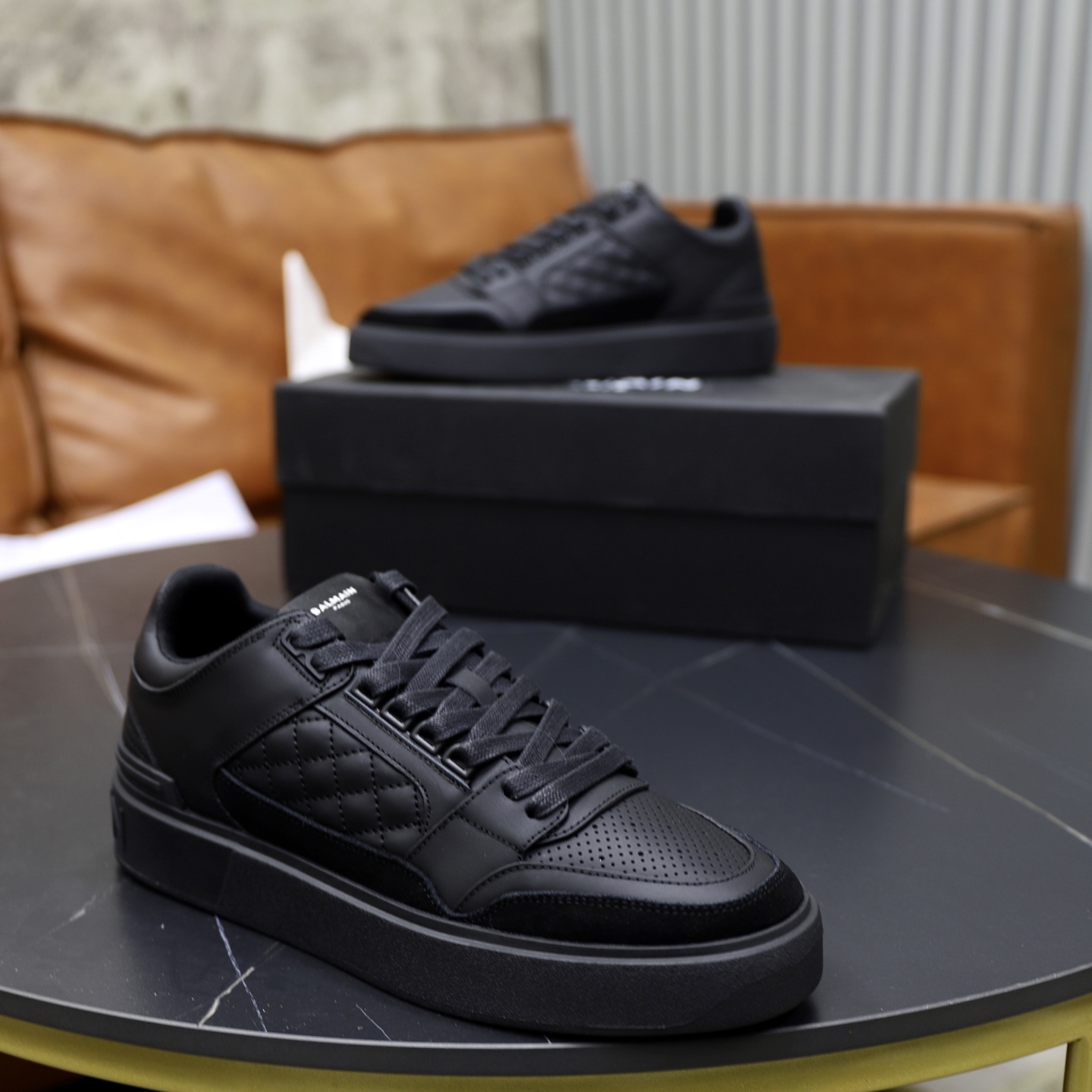 Balmain Men's Black Leather Low-Top Sneakers with Embossed Upper 9 i1744733554602 6330 0 7
