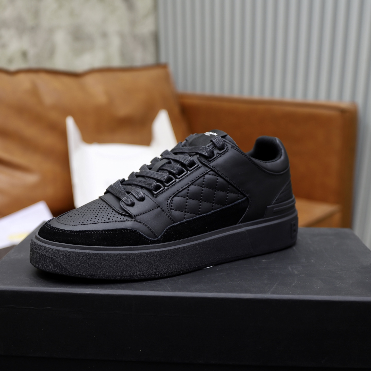 Balmain Men's Black Leather Low-Top Sneakers with Embossed Upper 5 i1744733555749 4081 0 3