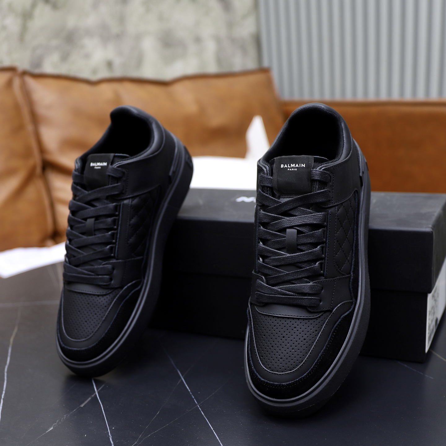 Balmain Men's Black Leather Low-Top Sneakers with Embossed Upper 7 i1744733555782 3896 0 5