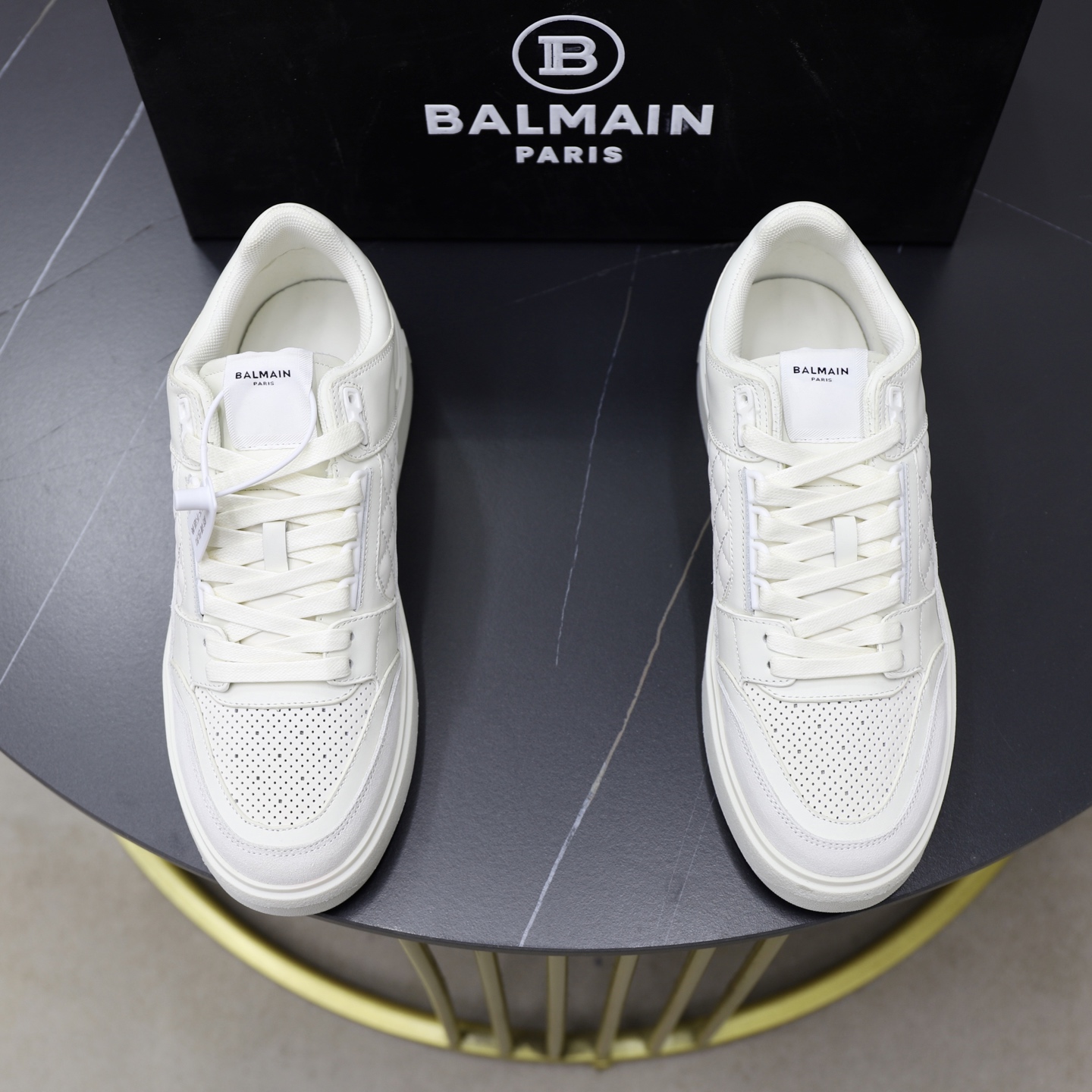 Balmain Men's White Leather Embossed Lace-Up Sneakers, Size 39-44 2 i1744733564268 2301 0 0