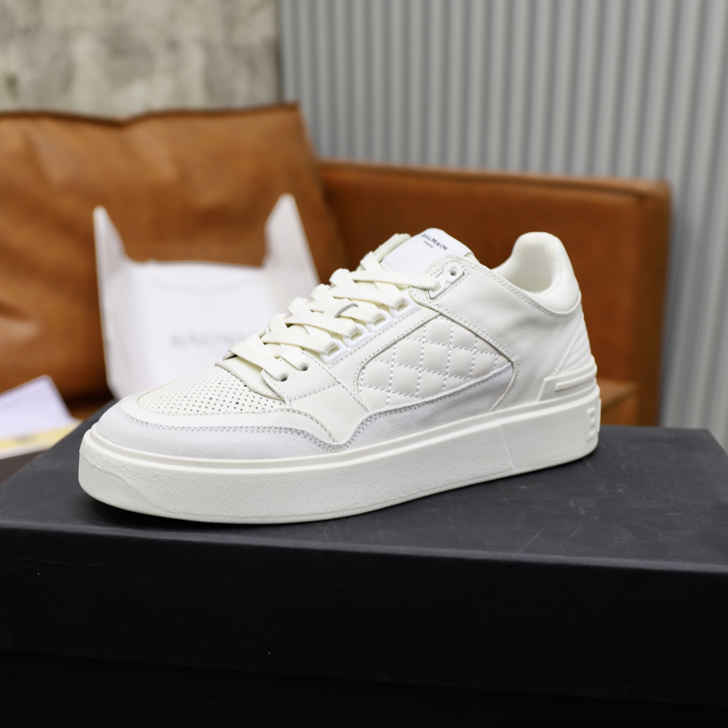 Balmain Men's White Leather Embossed Lace-Up Sneakers, Size 39-44 5 i1744733564281 5234 0 3