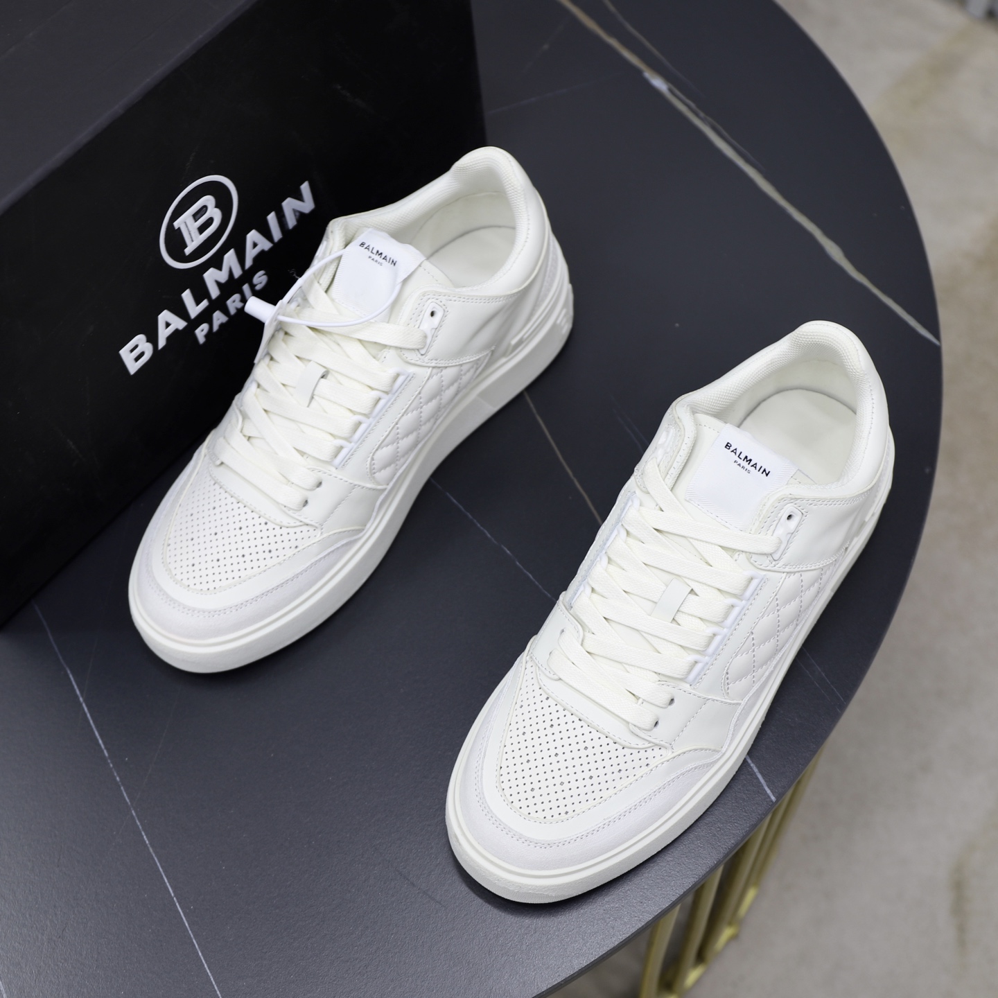 Balmain Men's White Leather Embossed Lace-Up Sneakers, Size 39-44 3 i1744733564290 408 0 1