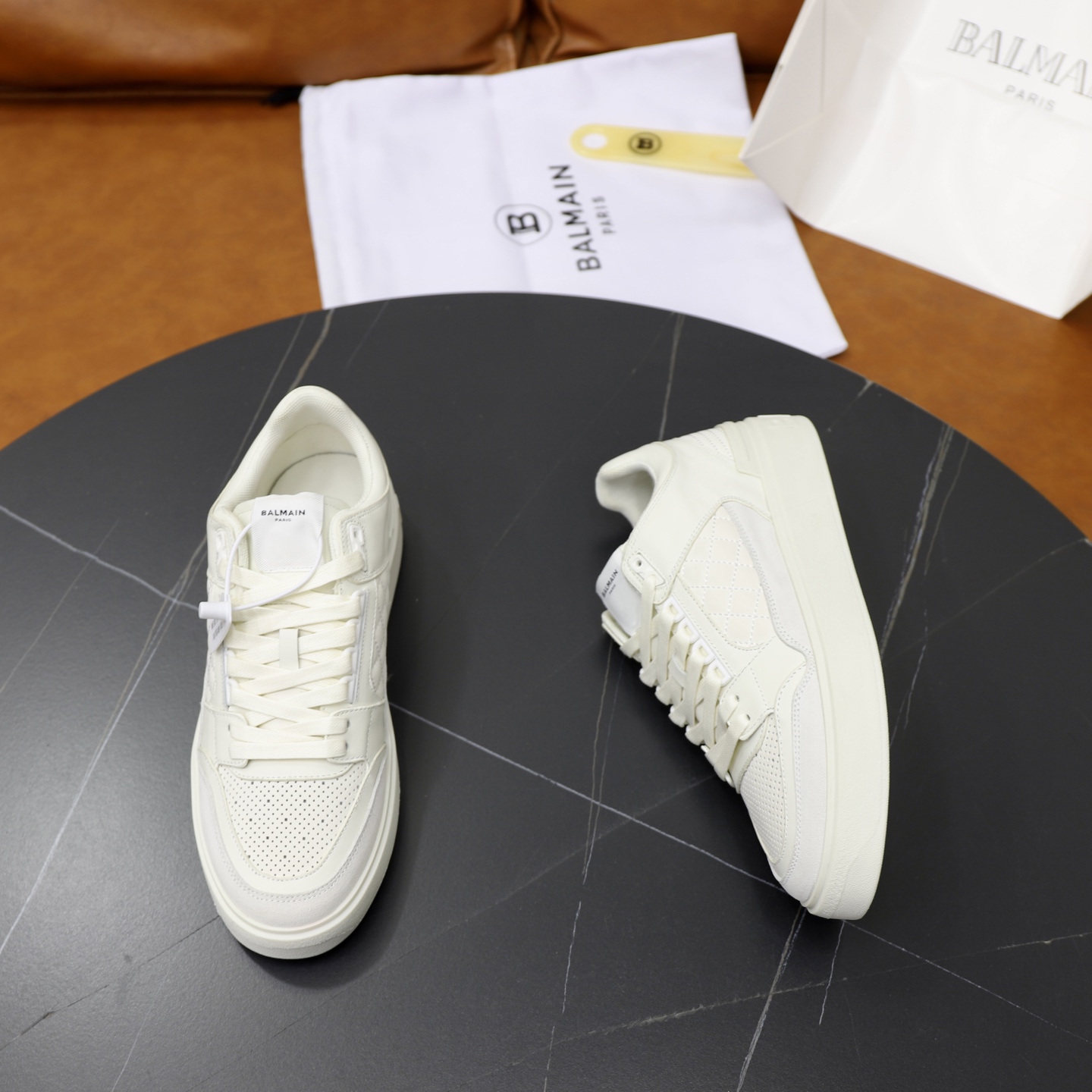 Balmain Men's White Leather Embossed Lace-Up Sneakers, Size 39-44 8 i1744733564294 7252 0 6