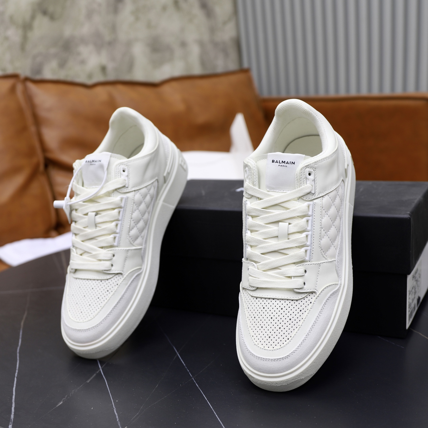 Balmain Men's White Leather Embossed Lace-Up Sneakers, Size 39-44 7 i1744733565438 618 0 5