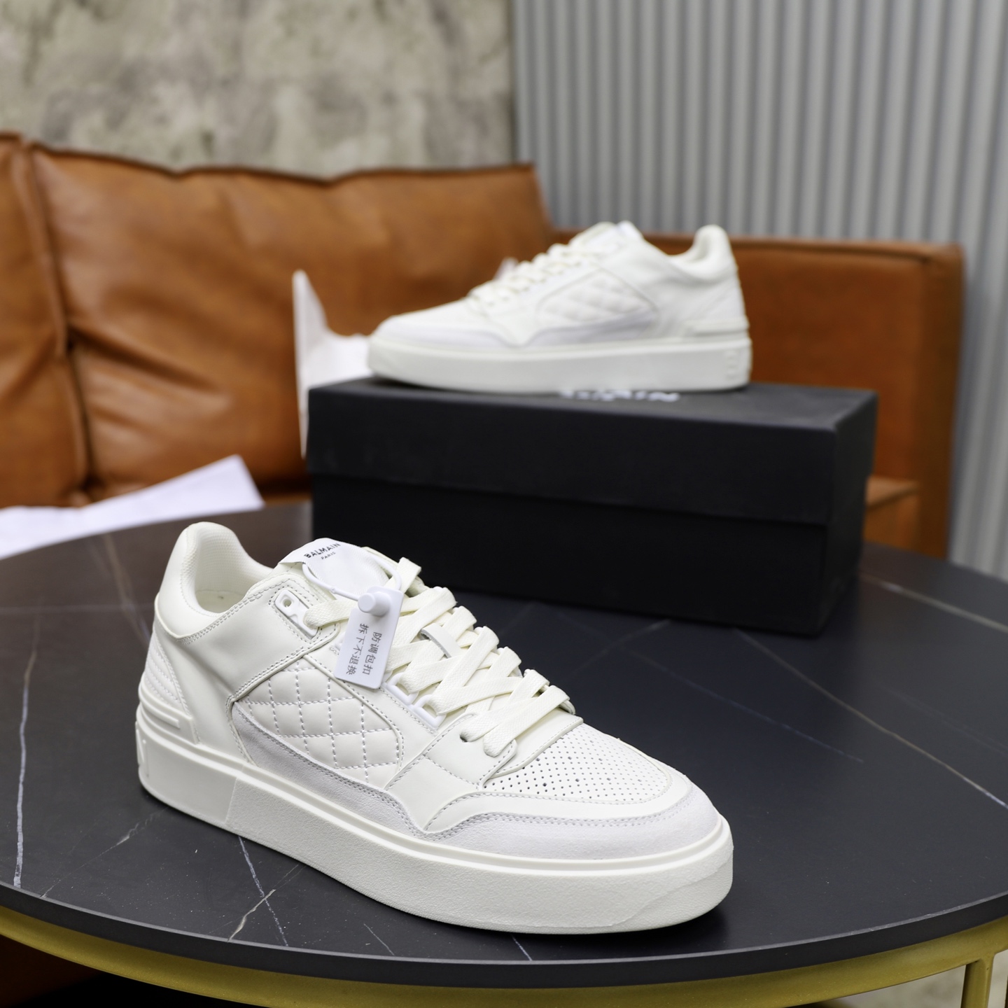Balmain Men's White Leather Embossed Lace-Up Sneakers, Size 39-44 9 i1744733565465 4382 0 7