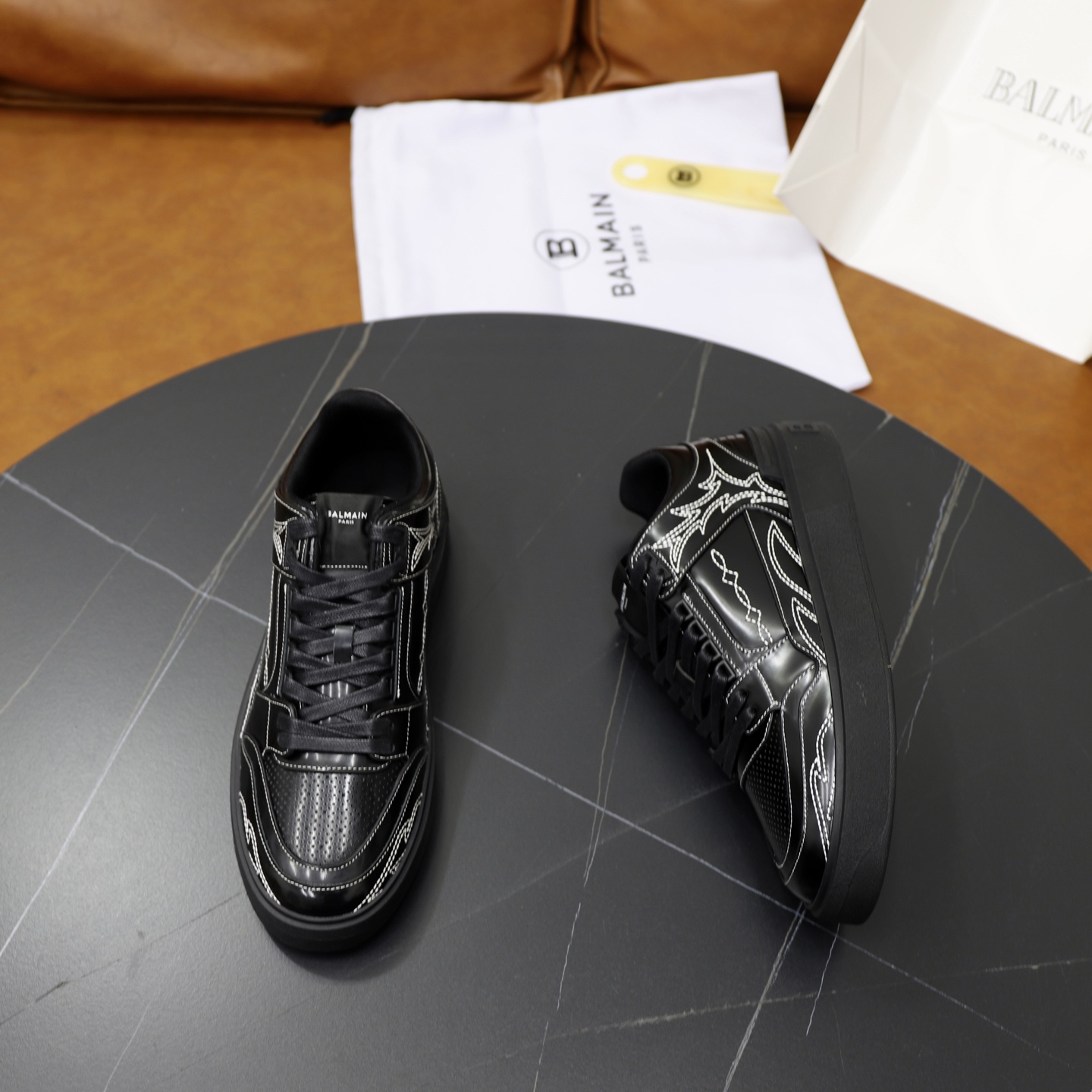 Balmain Men's Black Leather Slip-On Sneakers with Embossed Upper 8 i1744733580661 8334 0 6