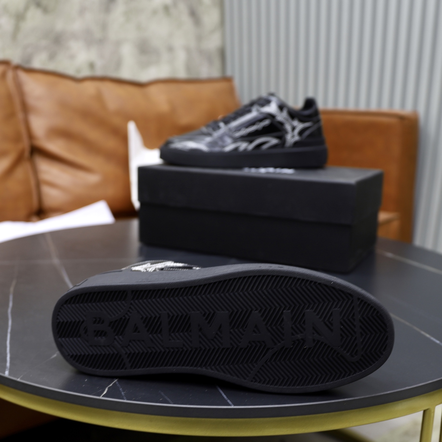 Balmain Men's Black Leather Slip-On Sneakers with Embossed Upper 10 i1744733580668 4627 0 8