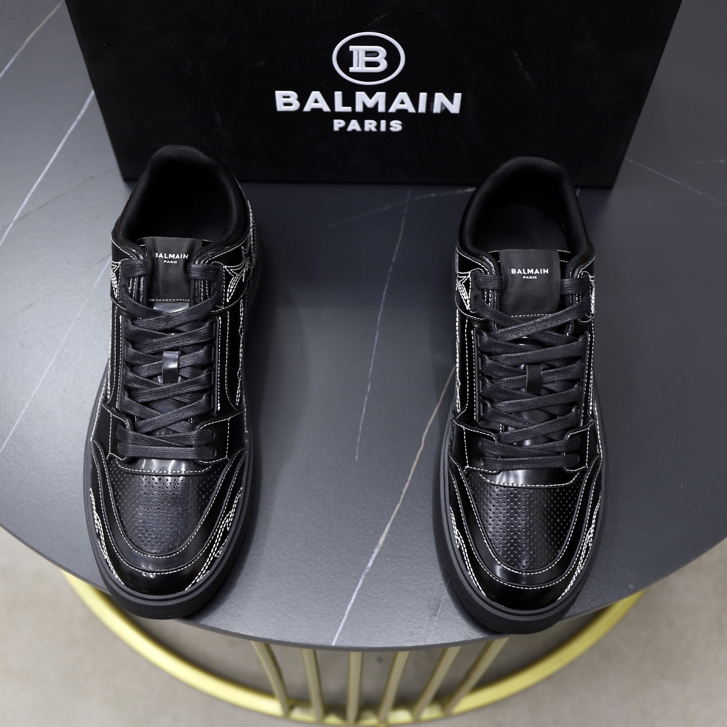 Balmain Men's Black Leather Slip-On Sneakers with Embossed Upper 1 Balmain Men's Black Leather Slip-On Sneakers with Embossed Upper