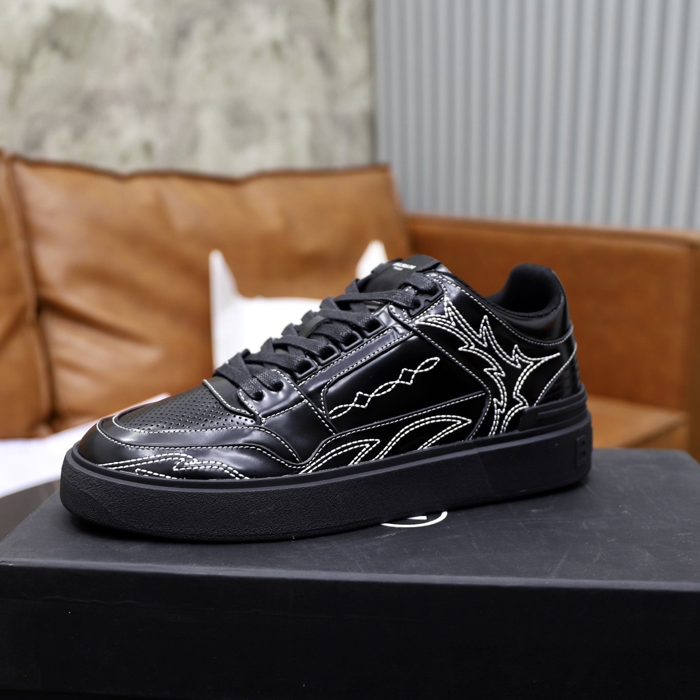 Balmain Men's Black Leather Slip-On Sneakers with Embossed Upper 5 i1744733580690 8914 0 3