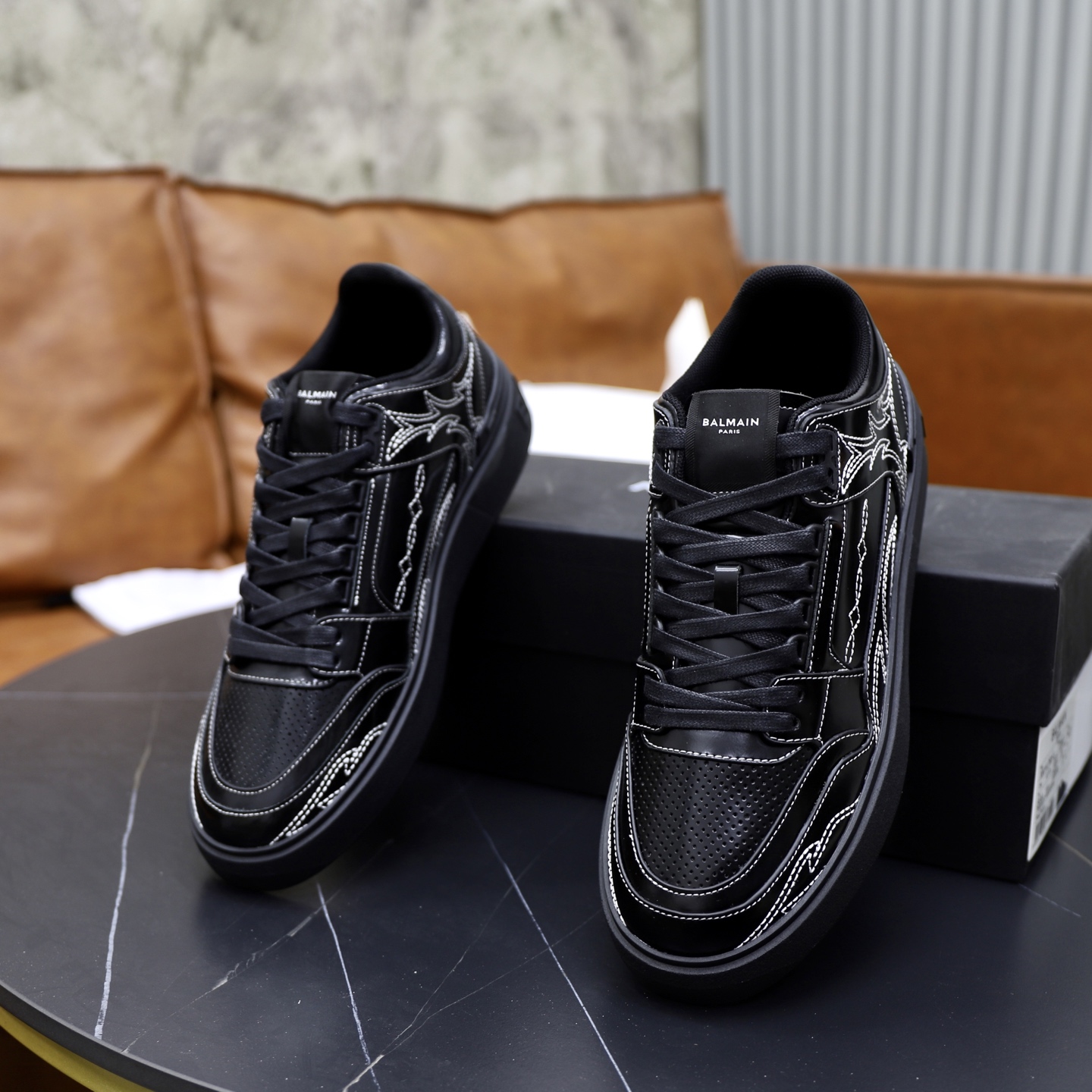 Balmain Men's Black Leather Slip-On Sneakers with Embossed Upper 7 i1744733581863 1591 0 5