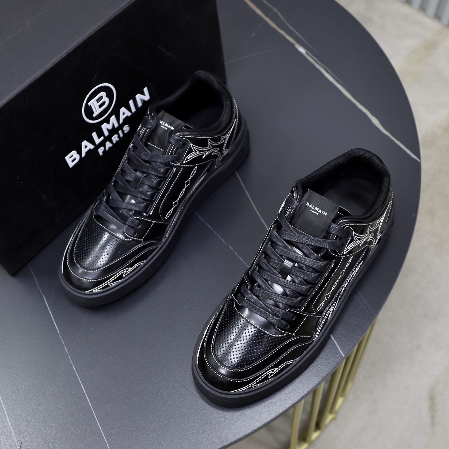 Balmain Men's Black Leather Slip-On Sneakers with Embossed Upper 3 i1744733581882 9129 0 1
