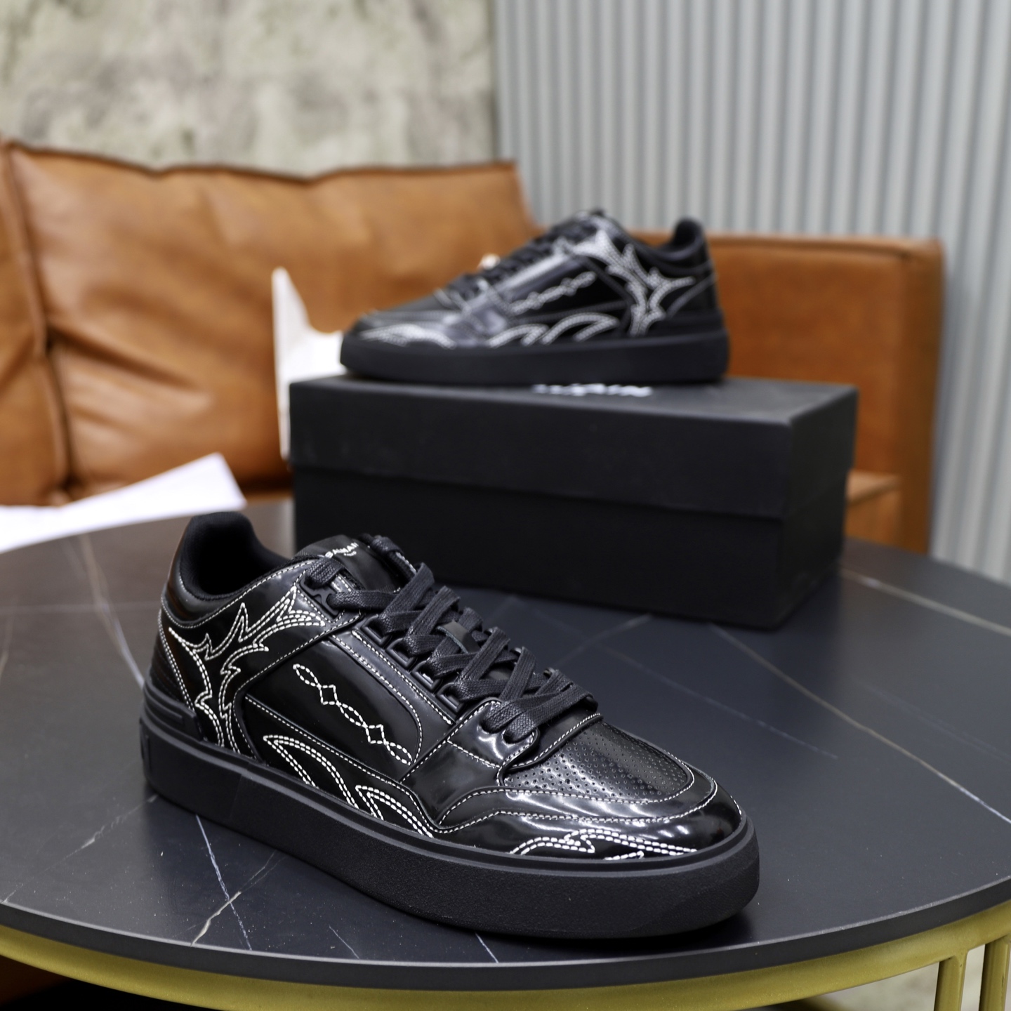 Balmain Men's Black Leather Slip-On Sneakers with Embossed Upper 9 i1744733581935 2154 0 7
