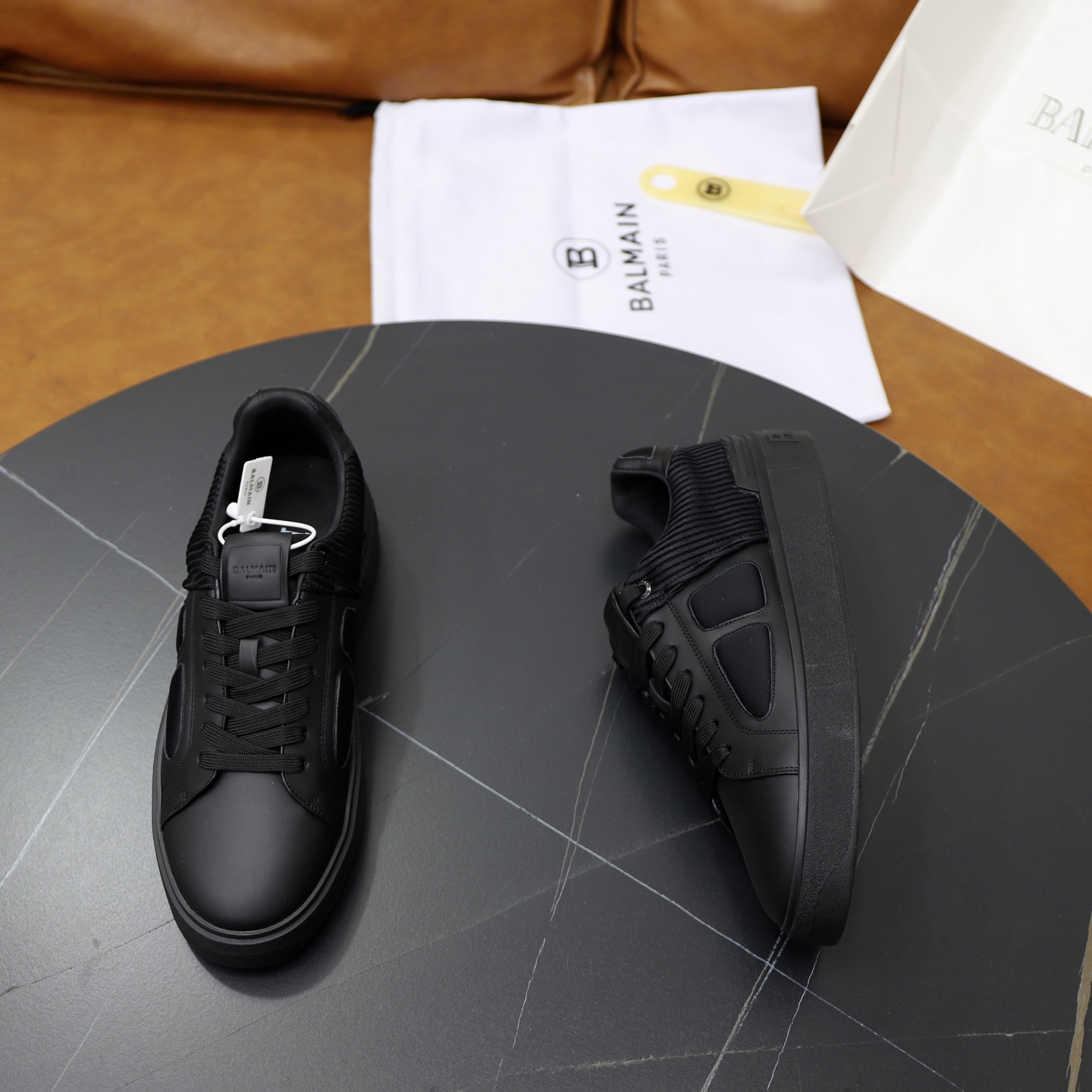 Balmain Men's Black Leather Slip-On Sneakers - Stylish and Comfortable 8 i1744733608638 9645 0 6