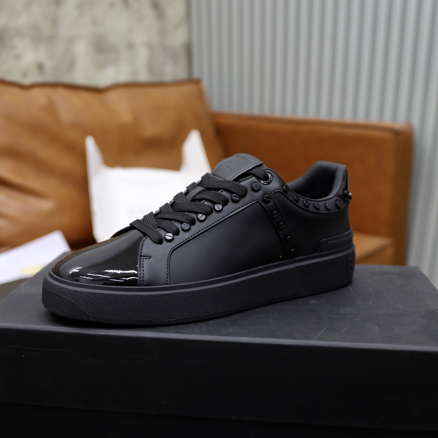 Balmain Men's Black Leather Lace-Up Sneakers with Embossed Detailing 5 i1744733622708 5856 0 3