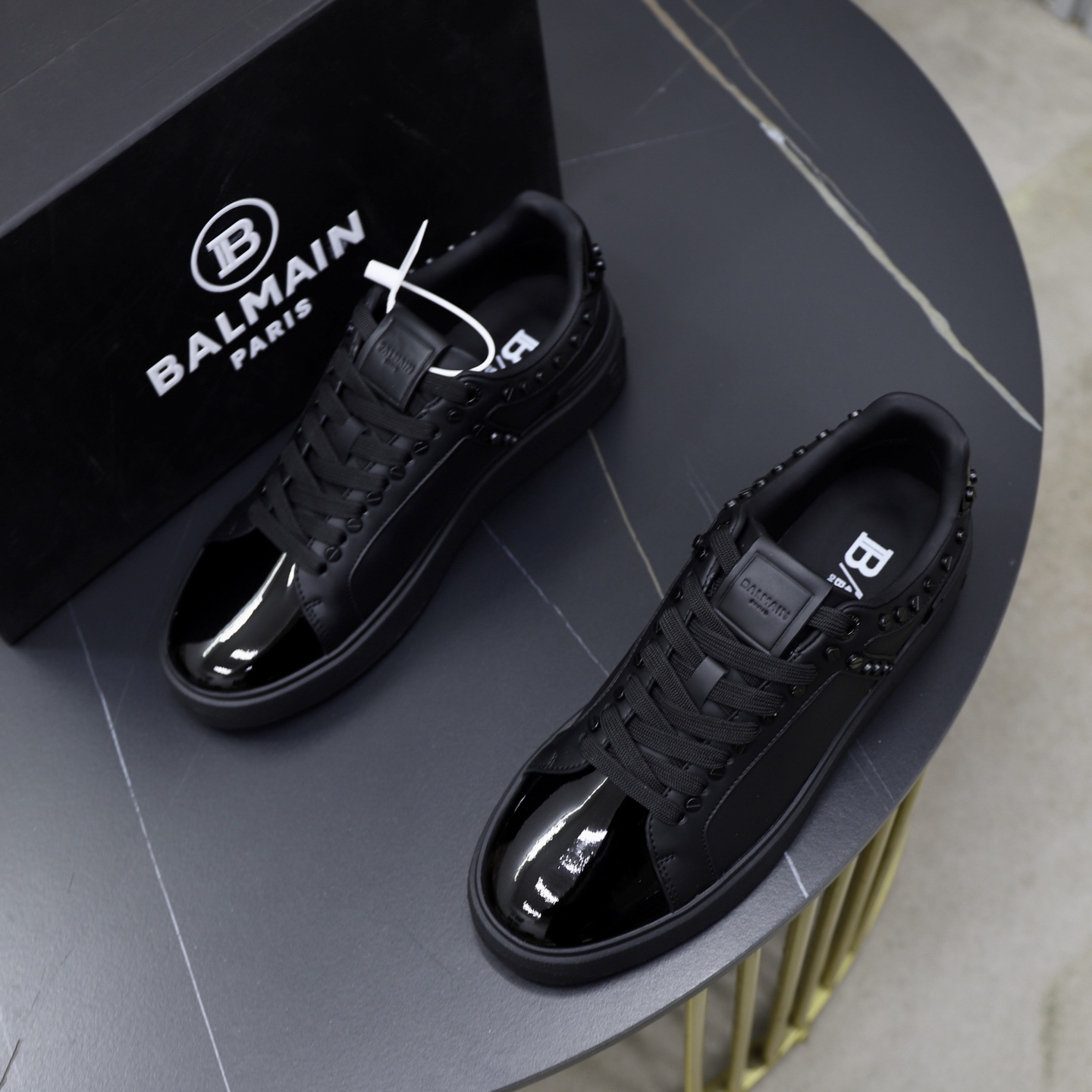 Balmain Men's Black Leather Lace-Up Sneakers with Embossed Detailing 3 i1744733622709 2894 0 1