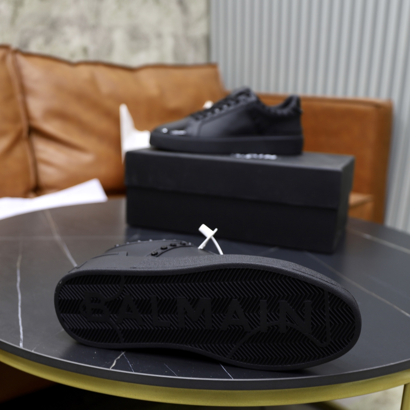 Balmain Men's Black Leather Lace-Up Sneakers with Embossed Detailing 10 i1744733622720 7695 0 8