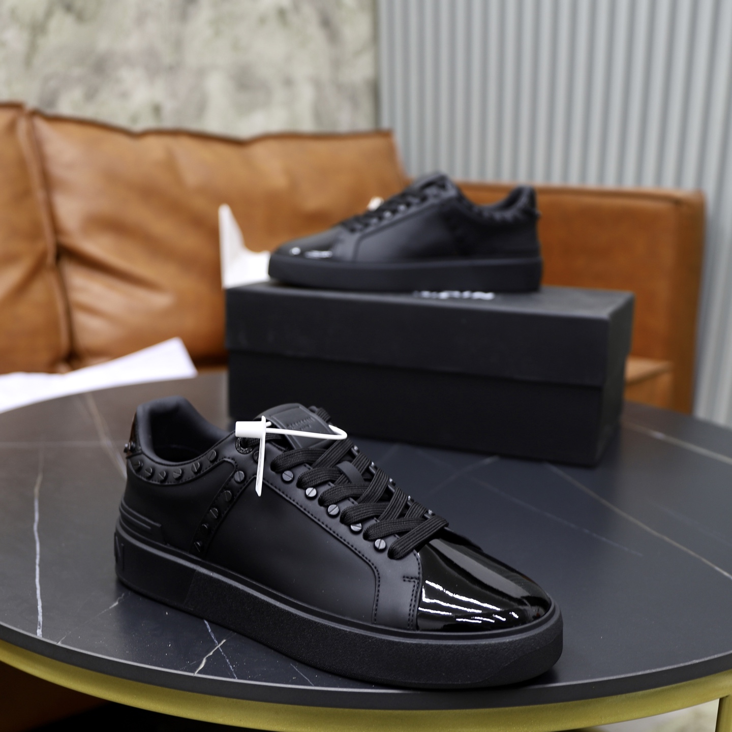 Balmain Men's Black Leather Lace-Up Sneakers with Embossed Detailing 9 i1744733622740 2250 0 7