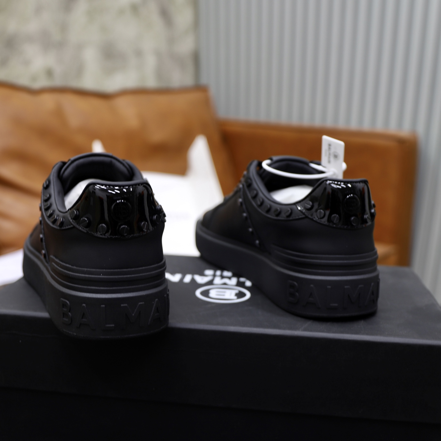 Balmain Men's Black Leather Lace-Up Sneakers with Embossed Detailing 6 i1744733624003 8526 0 4