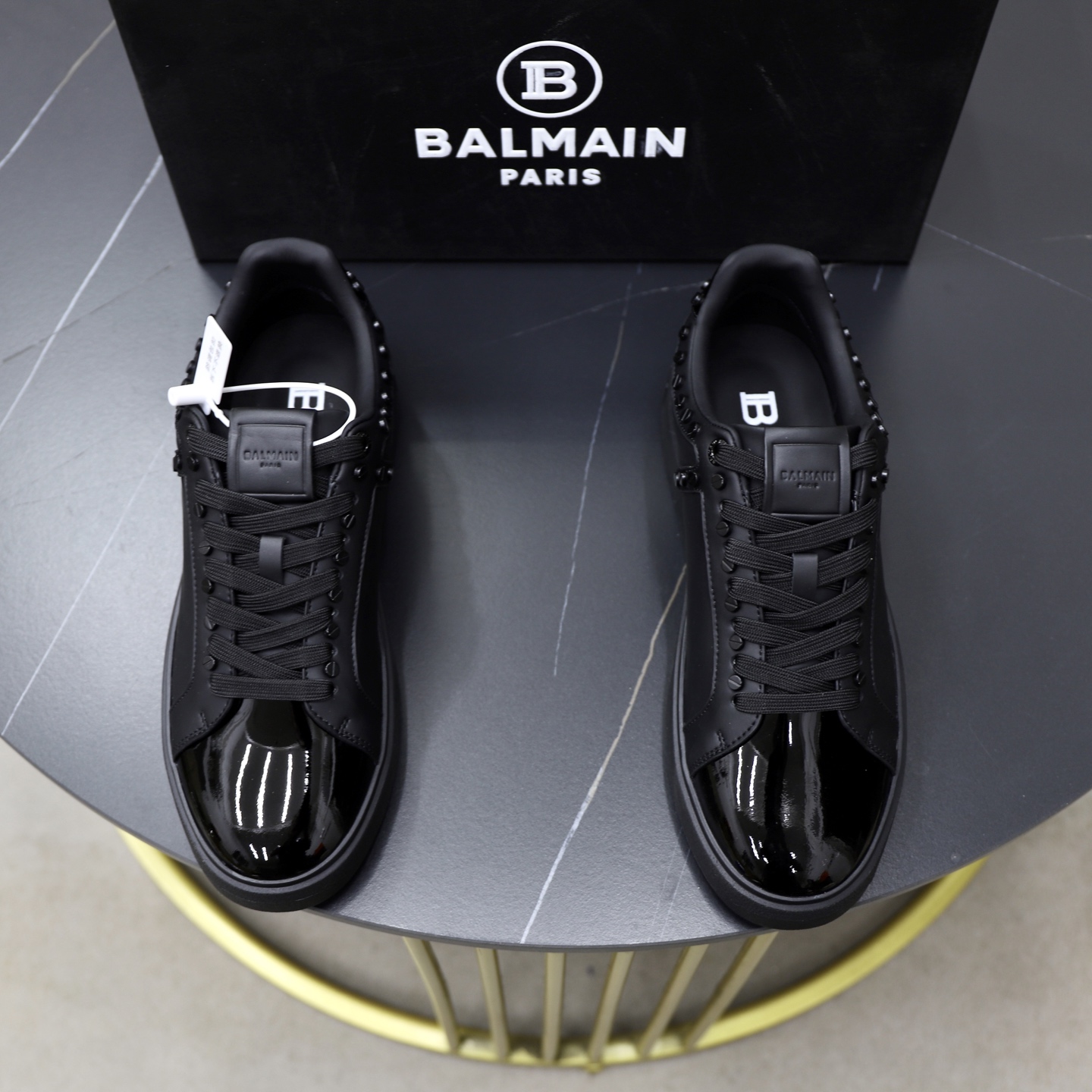 Balmain Men's Black Leather Lace-Up Sneakers with Embossed Detailing 1 Balmain Men's Black Leather Lace-Up Sneakers with Embossed Detailing