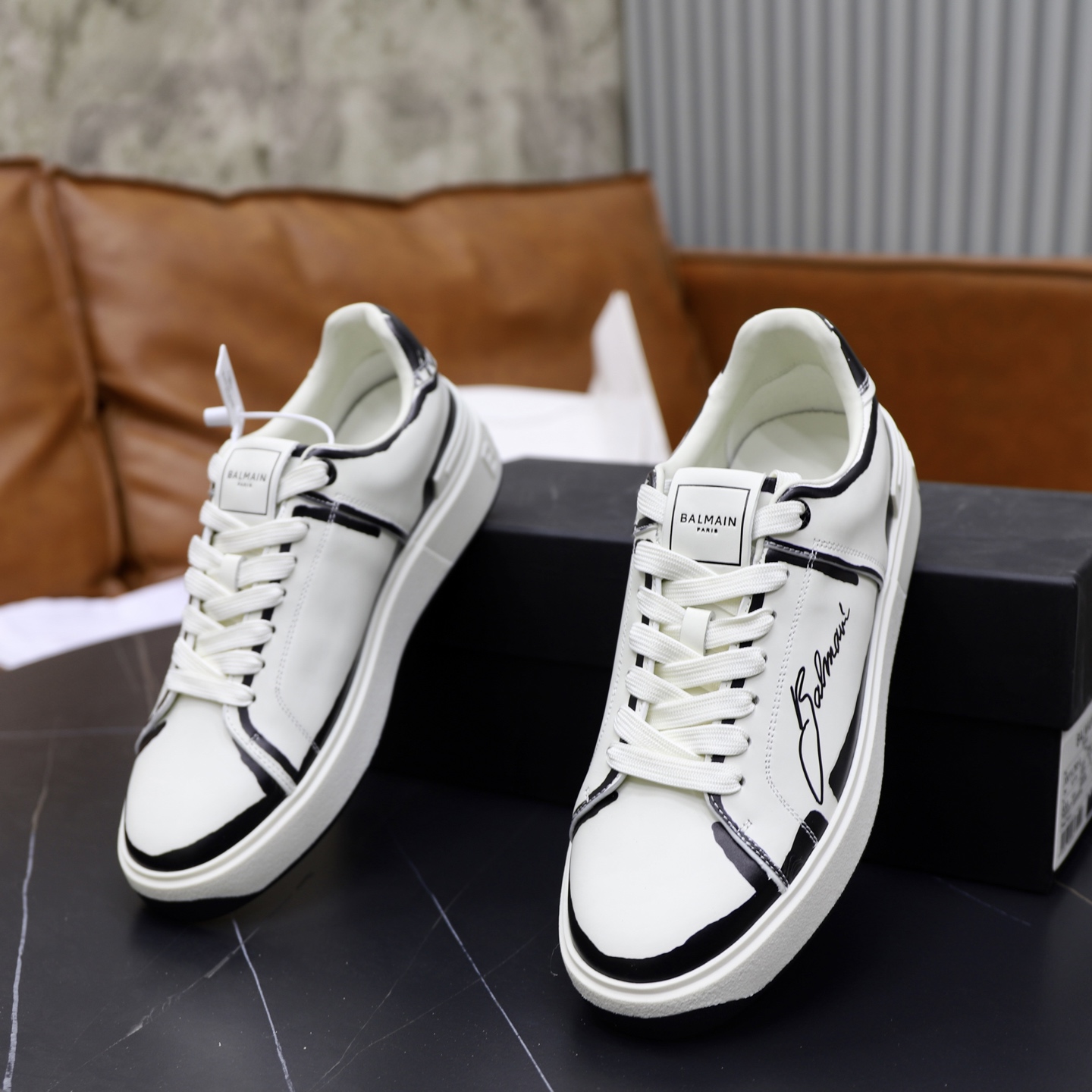 Balmain Men's White Leather Embossed Lace-Up Sneakers - Sizes 39-44 7 i1744733632580 6143 0 5