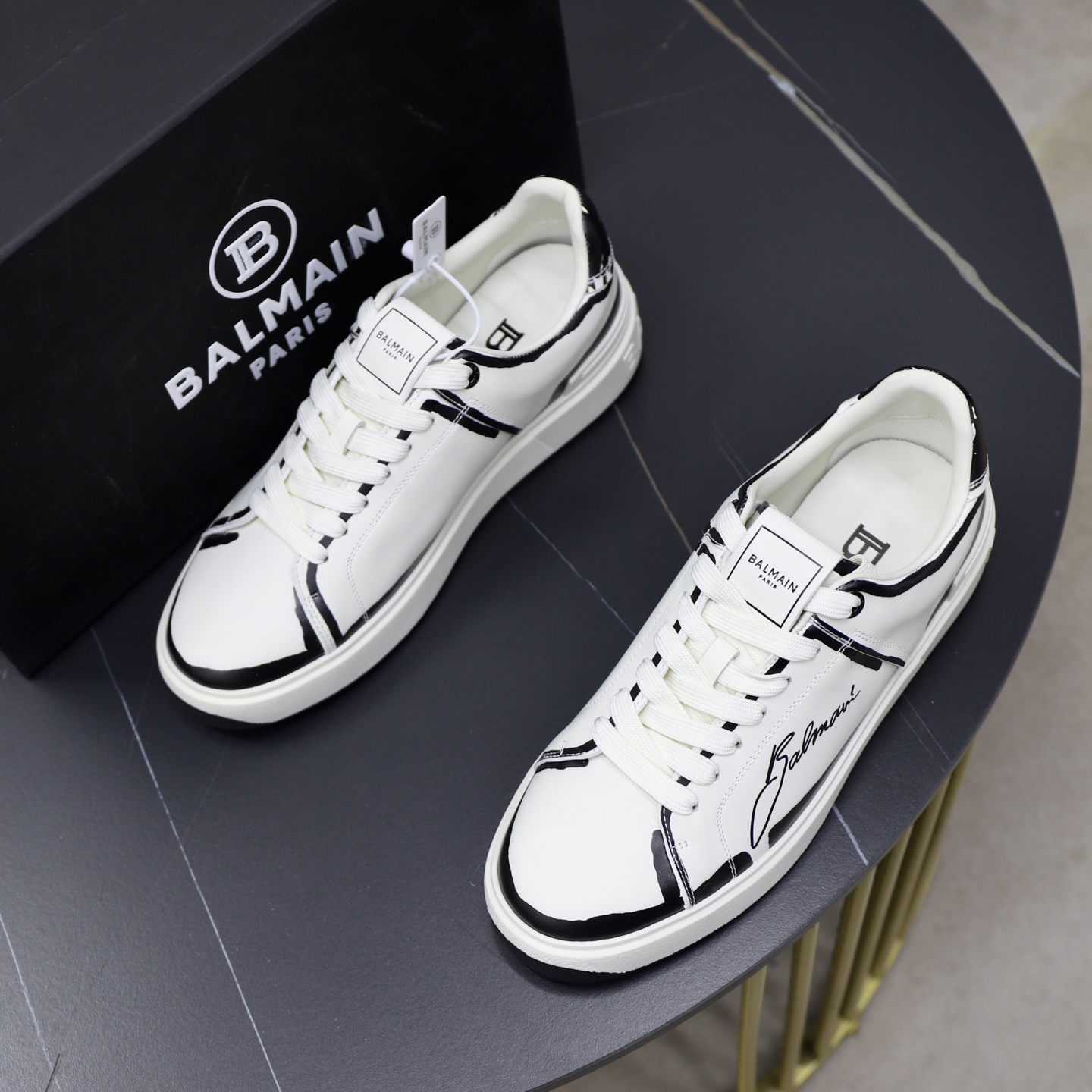 Balmain Men's White Leather Embossed Lace-Up Sneakers - Sizes 39-44 3 i1744733634027 7935 0 1