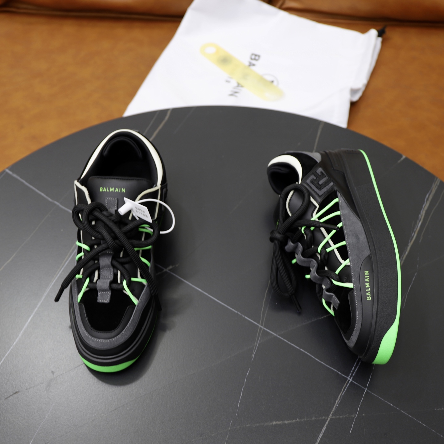 Balmain Men's Slip-On Sneakers with Embossed Leather - Black and Green 8 i1744733675838 2006 0 6