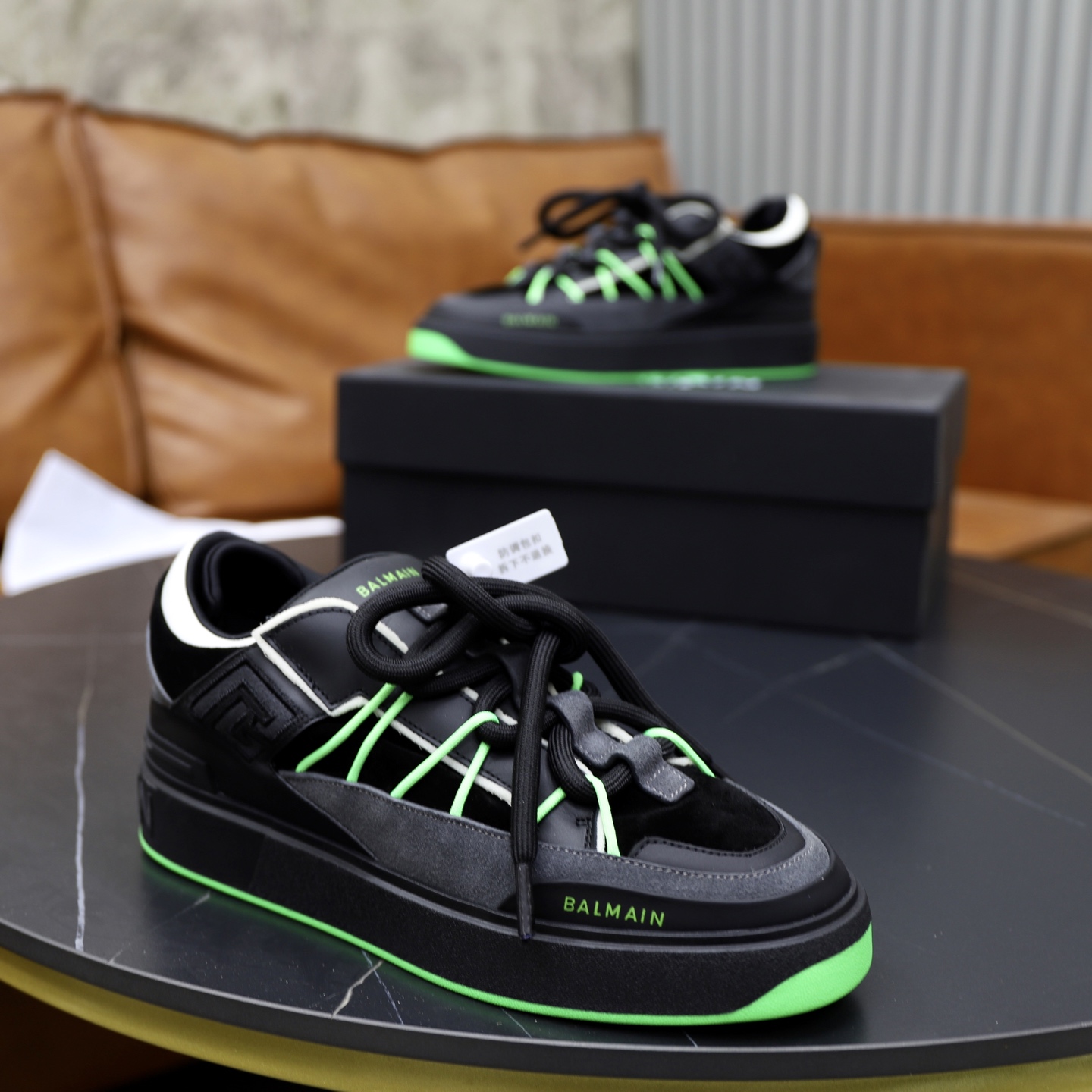 Balmain Men's Slip-On Sneakers with Embossed Leather - Black and Green 9 i1744733675898 4925 0 7