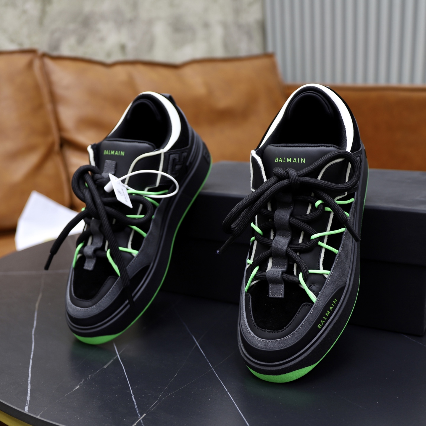 Balmain Men's Slip-On Sneakers with Embossed Leather - Black and Green 7 i1744733675902 3820 0 5